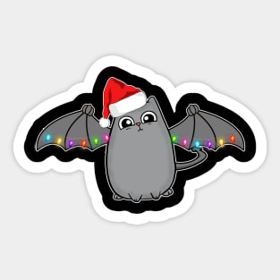 Bat Dragon Christmas Cat with Santa Hat Sticker